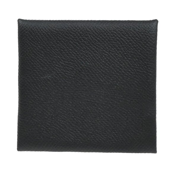 HERMES Logo Bastia Campact Wallet Coin Case Leather Black France 30RF640 - Picture 3 of 11